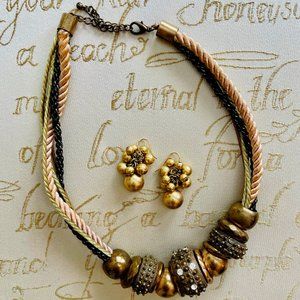 Gold Necklace & Drop Earring Set